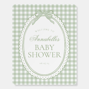 Green Gingham Coquette Bow Baby Shower Welcome Foam Board