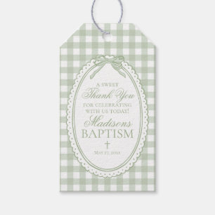 Green Gingham Coquette Bow Baptism Favors Gift Tags