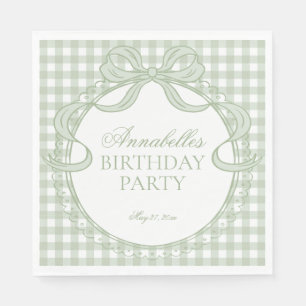 Green Gingham Coquette Bow Birthday Party Dessert Napkins