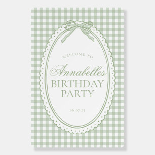 Green Gingham Coquette Bow Birthday Welcome Sign