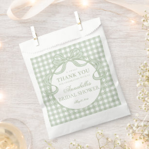 Green Gingham Coquette Bow Bridal Shower Dessert Favor Bag