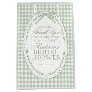 Green Gingham Coquette Bow Bridal Shower Favors Medium Gift Bag
