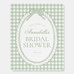Green Gingham Coquette Bow Bridal Shower Welcome Foam Board