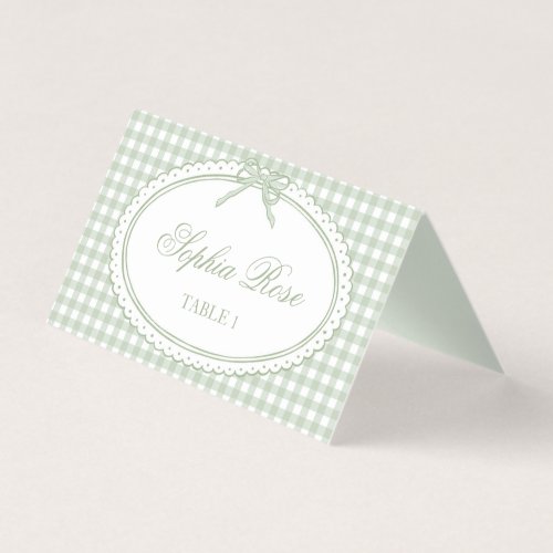 Green Gingham Coquette Bow Place Card Table Decor