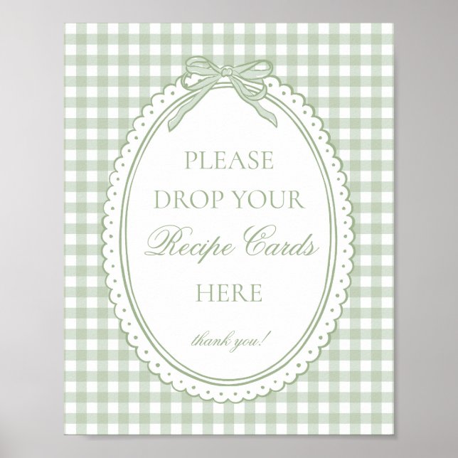 Green Gingham Coquette Bow Share a Recipe Poster (Front)