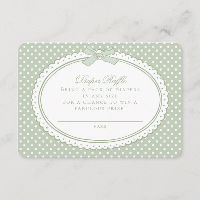 Green Gingham Coquette  Diaper Raffle Enclosure Card (Front)