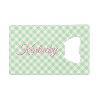 Green gingham credit card bottle opener