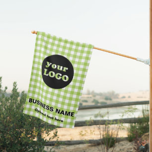 Green Gingham Custom Business Logo  House Flag