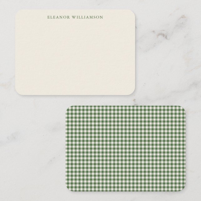 Green Gingham Custom Christmas Gift Enclosure Note Card (Front/Back)