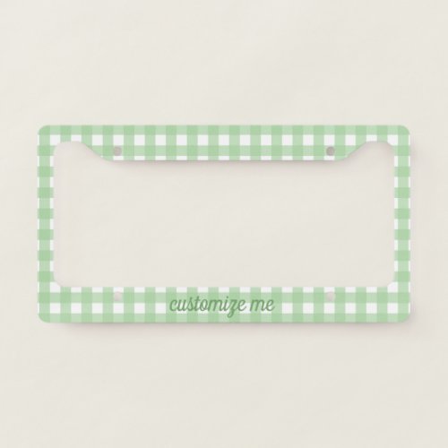 Green Gingham Cute Custom Plaid Pastel Pattern  License Plate Frame