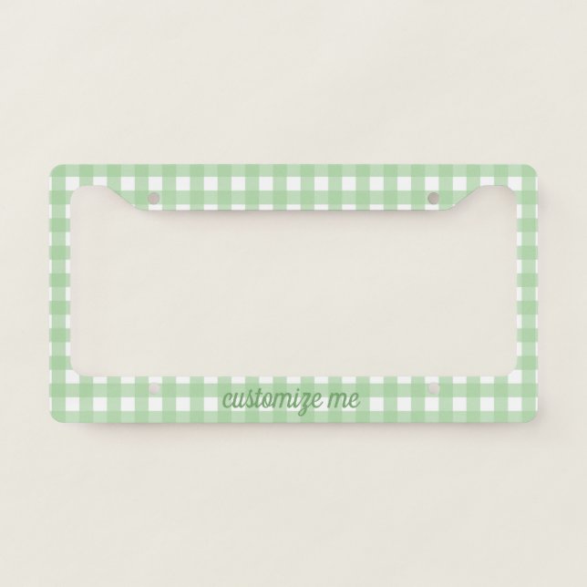 Green Gingham Cute Custom Plaid Pastel Pattern  License Plate Frame (Front)