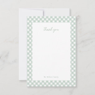Green gingham cute personalized baby shower thank you card