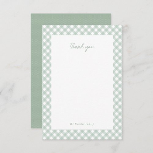 Green gingham cute personalized baby shower thank you card