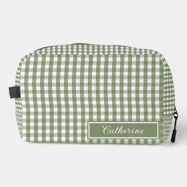 Green Gingham Cute Plaid Cosmetic Pretty Dopp Kit (Front)