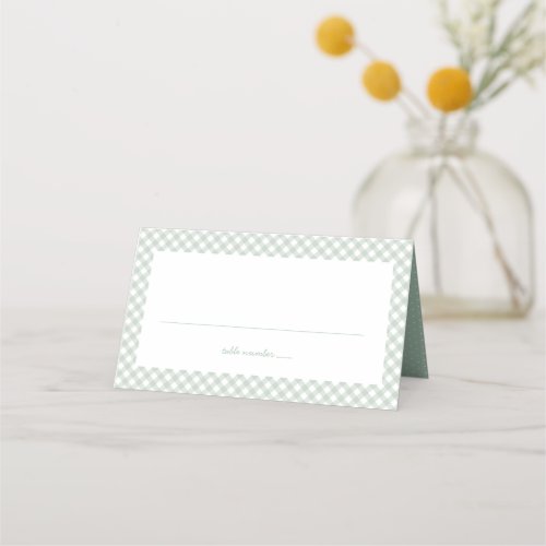 Green gingham cute simple boy baby shower place card
