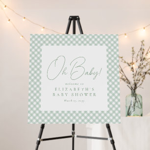 Green gingham cute simple neutral baby shower foam board