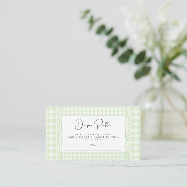 Green Gingham Diaper Raffle Note Card (Standing Front)