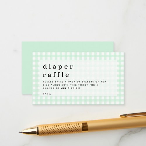 Green Gingham Diaper Raffle Picnic Baby Shower Enclosure Card