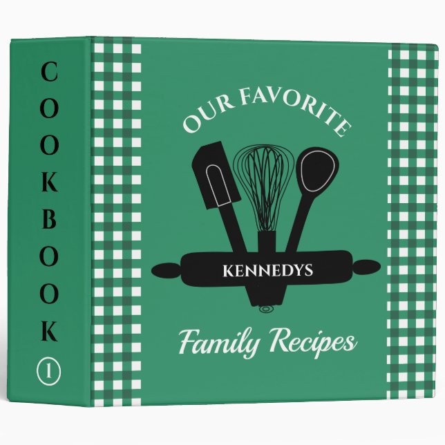 Green Gingham Family Holiday Recipes Cookbook  3 Ring Binder (Front/Spine)