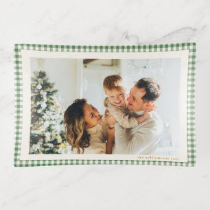 Green Gingham Family Photo Christmas Keepsake Trinket Tray