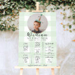 Green Gingham First Birthday Milestone Timeline Poster<br><div class="desc">Celebrate the first 12 months of your little one with this first birthday milestone sign. Customize the sign with your baby's yearly milestones. To add text to the design simply select the "Customize It" button above for more advanced customization features.</div>