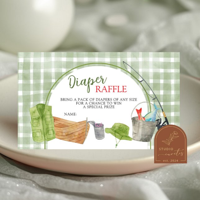 Green Gingham Fishing Diaper Raffle Card (Creator Uploaded)