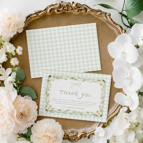 Green Gingham Floral Baby Shower Thank you Card