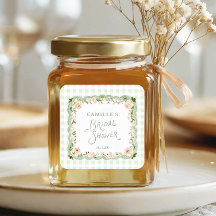Green Gingham Floral Bridal Shower Favor Sticker