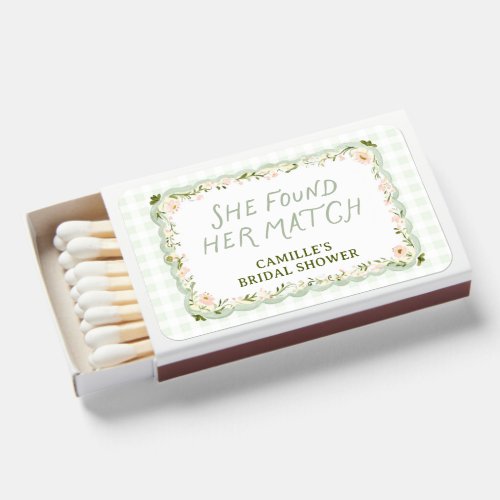Green Gingham Floral Bridal Shower Favors Matchboxes