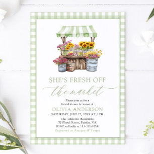 Green Gingham Fresh Off The Market Bridal Shower Invitation