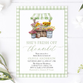 Green Gingham Fresh Off The Market Bridal Shower Invitation