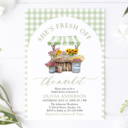 Green Gingham Fresh Off The Market Bridal Shower Invitation