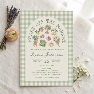 Green Gingham Fresh off the Market Bridal Shower Invitation