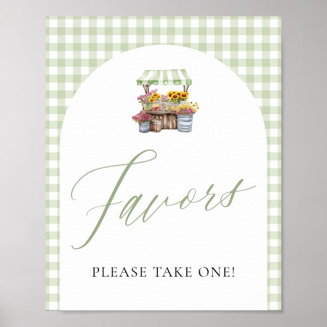 Green Gingham Fresh Off The Market Favors Sign (Front)