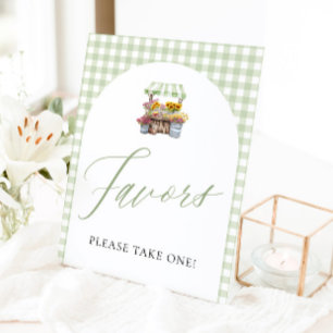 Green Gingham Fresh Off The Market Favors Sign