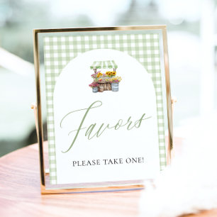 Green Gingham Fresh Off The Market Favors Sign