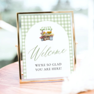 Green Gingham Fresh Off The Market Welcome Sign