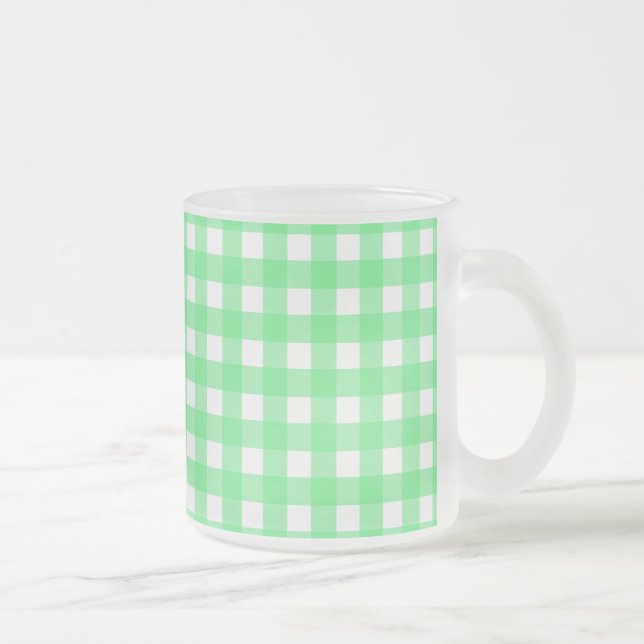 Green gingham frosted glass coffee mug (Right)