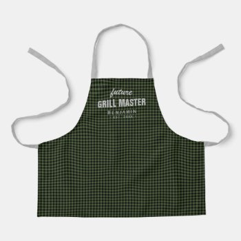 Green Gingham Future Grill Master Personalized Apron by TintAndBeyond at Zazzle