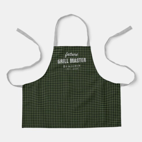 Green gingham future grill master personalized apron