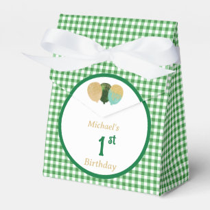 Green Gingham Glitter Balloons Custom 3 Photos Favor Boxes