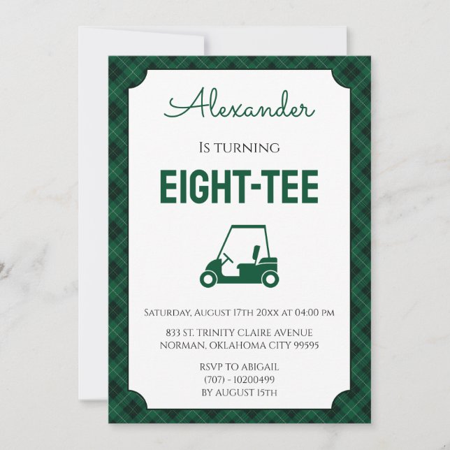 Green Gingham Golf 80th Birthday Party Invitation (Front)