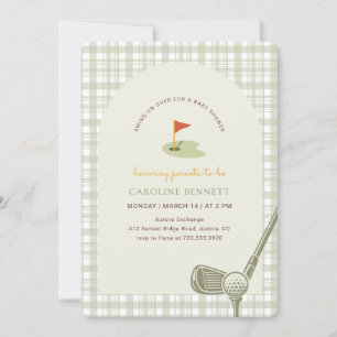 Green Gingham Golf Baby Shower Invitation