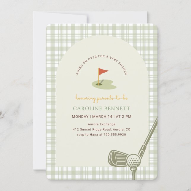 Green Gingham Golf Baby Shower Invitation (Front)