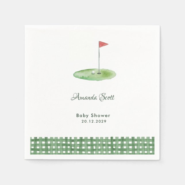 Green Gingham Golf Baby Shower Napkins (Front)