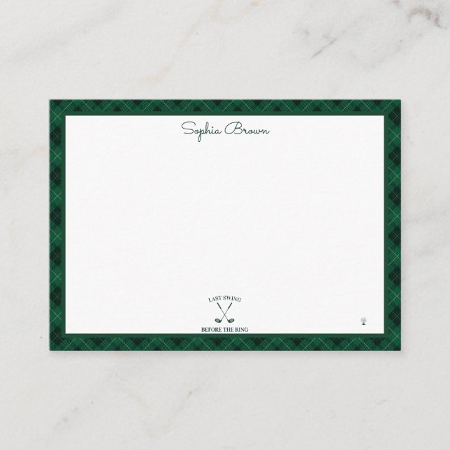 Green Gingham Golf Bridal Shower Note Card (Front)