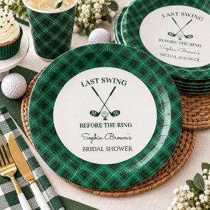 Green Gingham Golf Bridal Shower Paper Plates