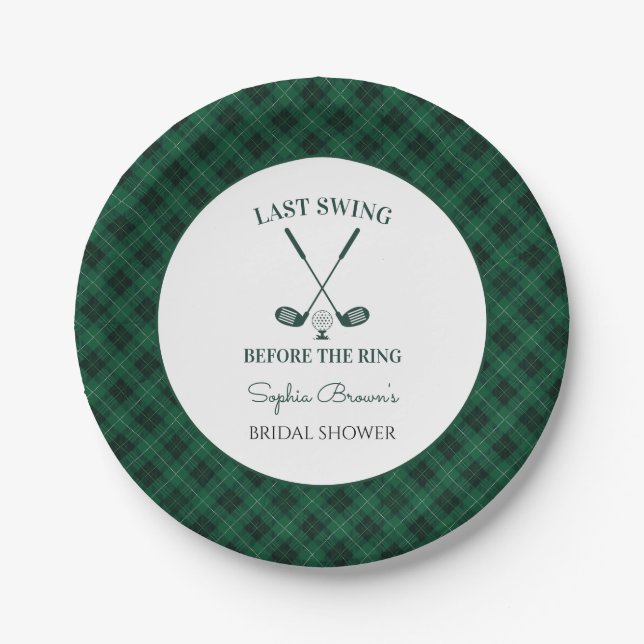 Green Gingham Golf Bridal Shower Paper Plates (Front)