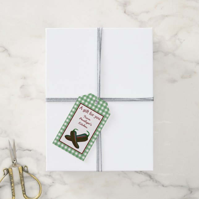 Green Gingham Homemade Jalepeno Jelly Hang Tag (With Twine)