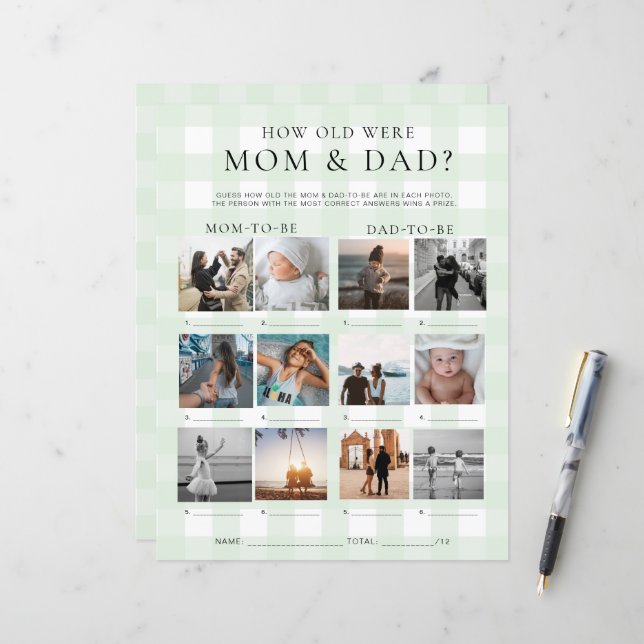 Green Gingham How Old Were Mom and Dad Photo Game (Front/Back In Situ)